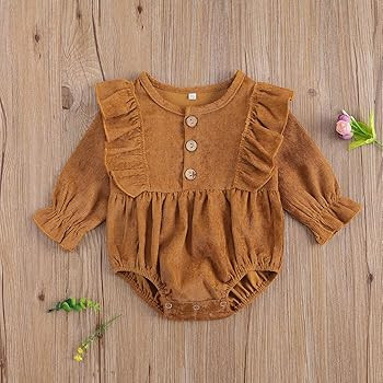 Mubineo Infant Baby Girl Corduroy Basic Plain Ruffle Long Sleeve Romper Tops Clothes | Amazon (US)
