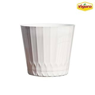 Concord Medium White Plastic Planter with Attached Saucer (8.4 in. L x 8.4 in. W x 8.3 in. H) | The Home Depot