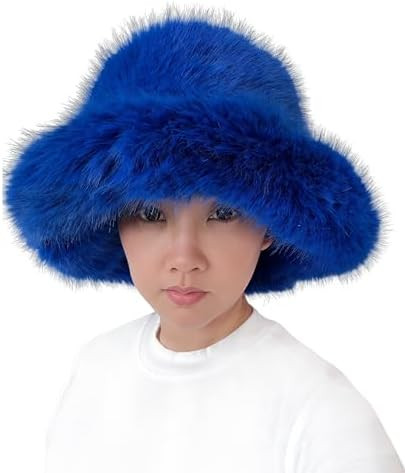 Lina & Lily Oversized Winter Faux Fur Bucket Hat for Women - Long Pile Fur Wide Moldable Brim | Amazon (US)