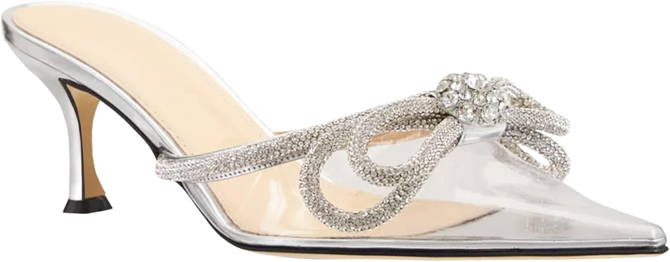 Women's Closed Pointed Toe Pumps Glitter Rhinestone Backless Heels Bowknot Low Kitten Heeled Sand... | Amazon (US)