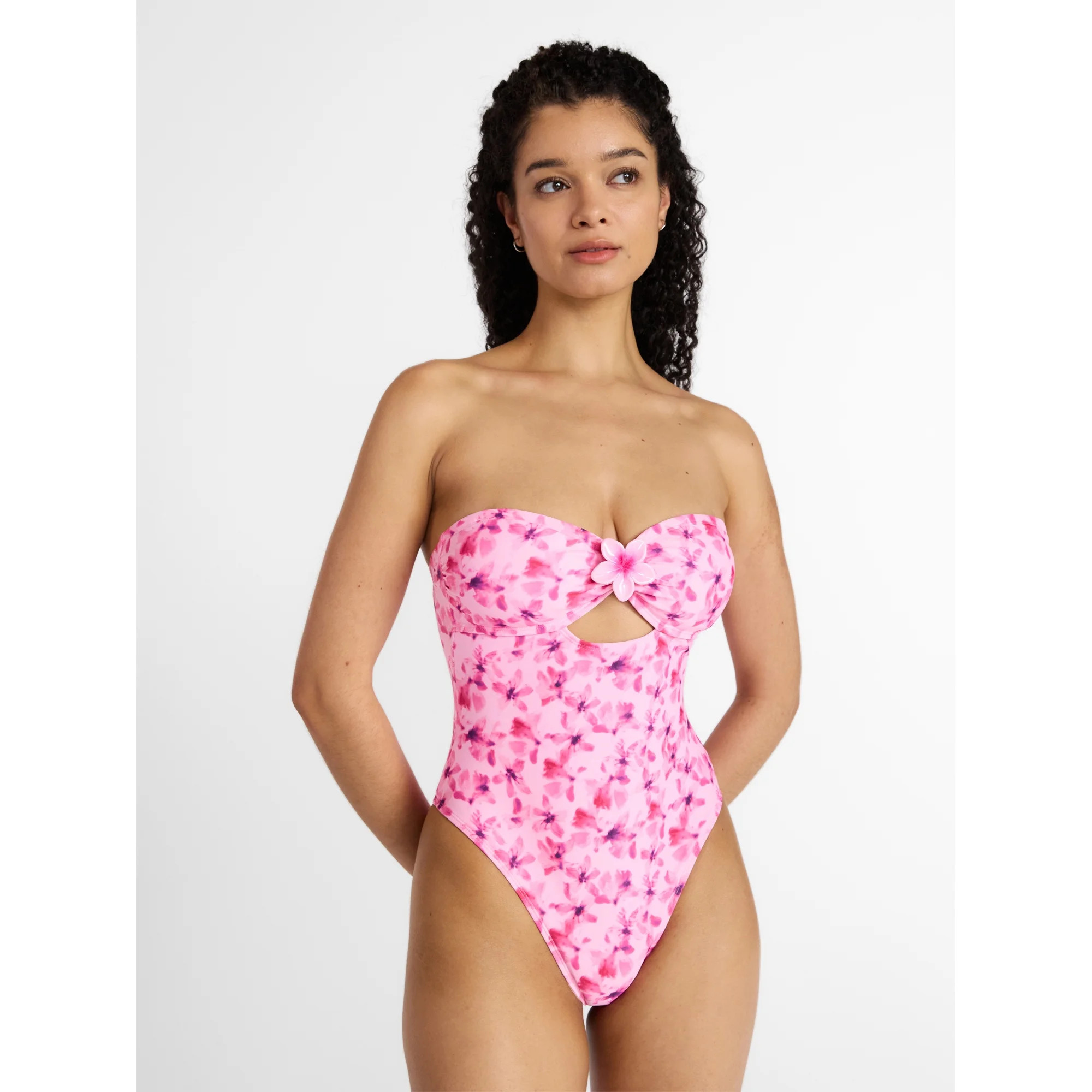 No Boundaries Floral Cut Out Bandeau One Piece Swimsuit, Women's XXS -XXL | Walmart (US)