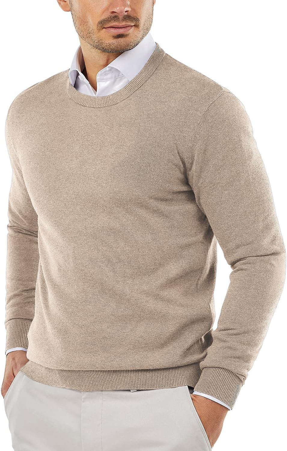 COOFANDY Men's Crewneck Sweaters Long Sleeve Knit Dress Slim Fit Pullover | Amazon (US)
