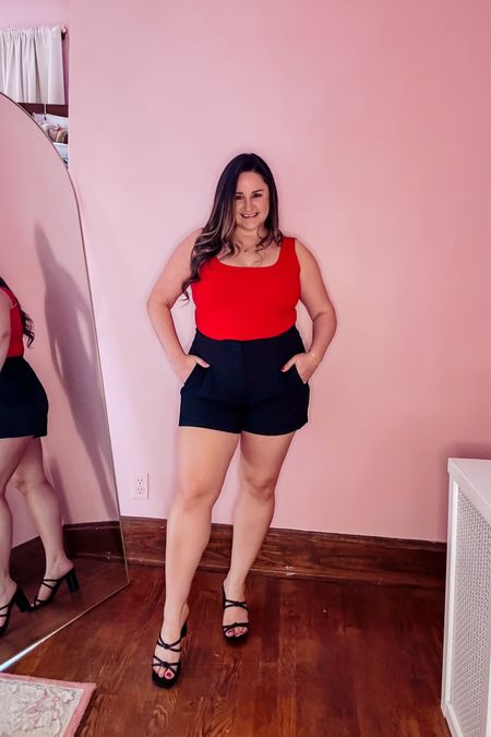 A vavavoom look that would make the perfect summer date night look!

Wearing an xl in this tank top that feels like skims, but costs way less! Wearing a size 14 in the black shorts

Also linked my strapless bra

Midsize 
Curvy
Black and red outfit
Long inseam shorts
Amazon find
Target find
Summer outfit
Spring outfit


#LTKxTarget #LTKfindsunder50 #LTKmidsize