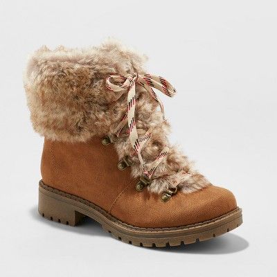 Women's Lilliana Faux Fur Lace Up Boots - Universal Thread™ Chestnut | Target