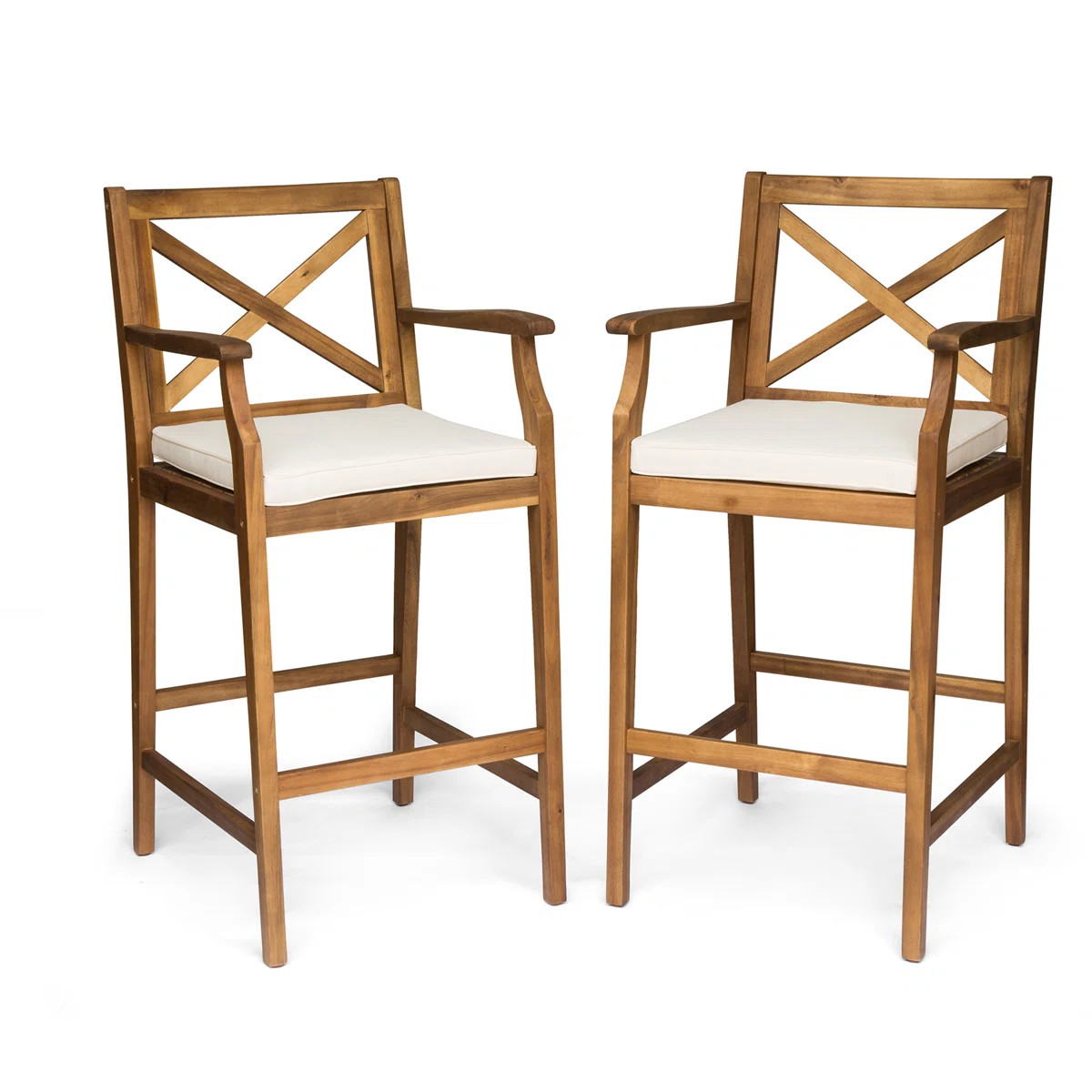 Zaryiah Acacia Outdoor Stool with Cushion (Set of 2) | Wayfair North America