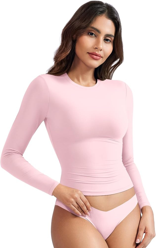 YEOREO Long Sleeve Shirts for Women y2k Tops Double Lined Basic Tee Crew Neck Going Out Sweeney W... | Amazon (US)