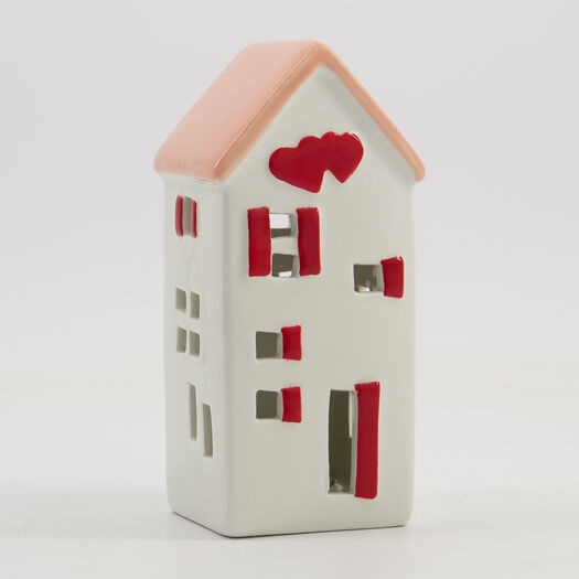 Red & White Light Up LED Ceramic House 17x8cm | TK Maxx