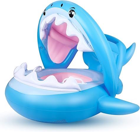Baby Float Swimming Pool Toddler Floaties with Inflatable Canopy Shark Infant Pool Float for Kids... | Amazon (US)