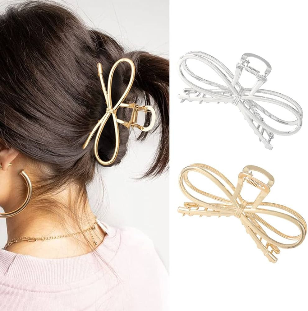 Brinie Large Hair Claw Clips Gold Hair Clamps Bowknot Shark Hair Catch Barrette Strong Hold Hair ... | Amazon (US)