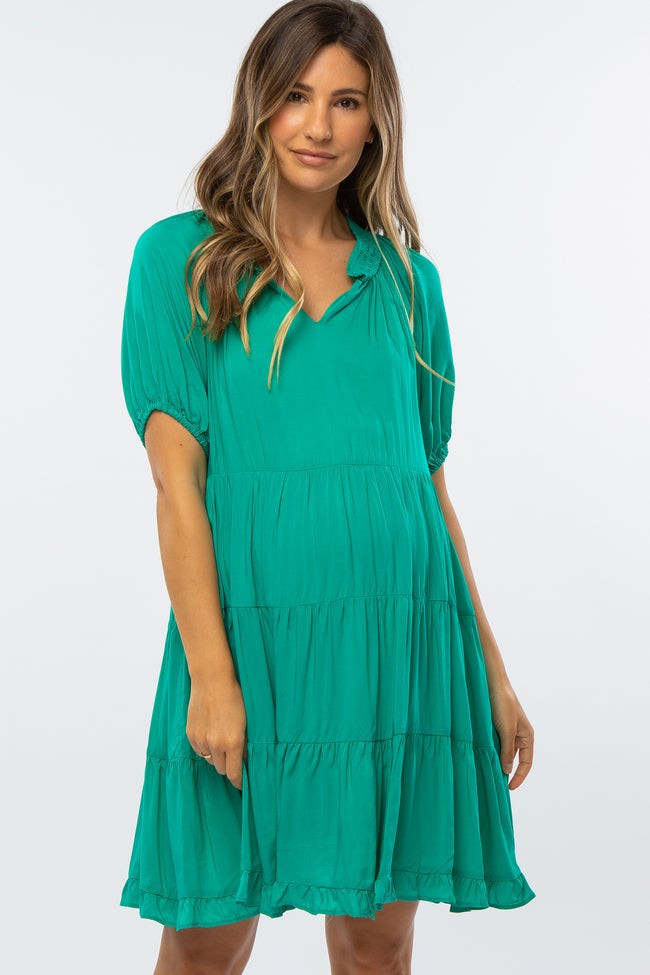 Jade Tiered Split Neck Maternity Dress | PinkBlush Maternity