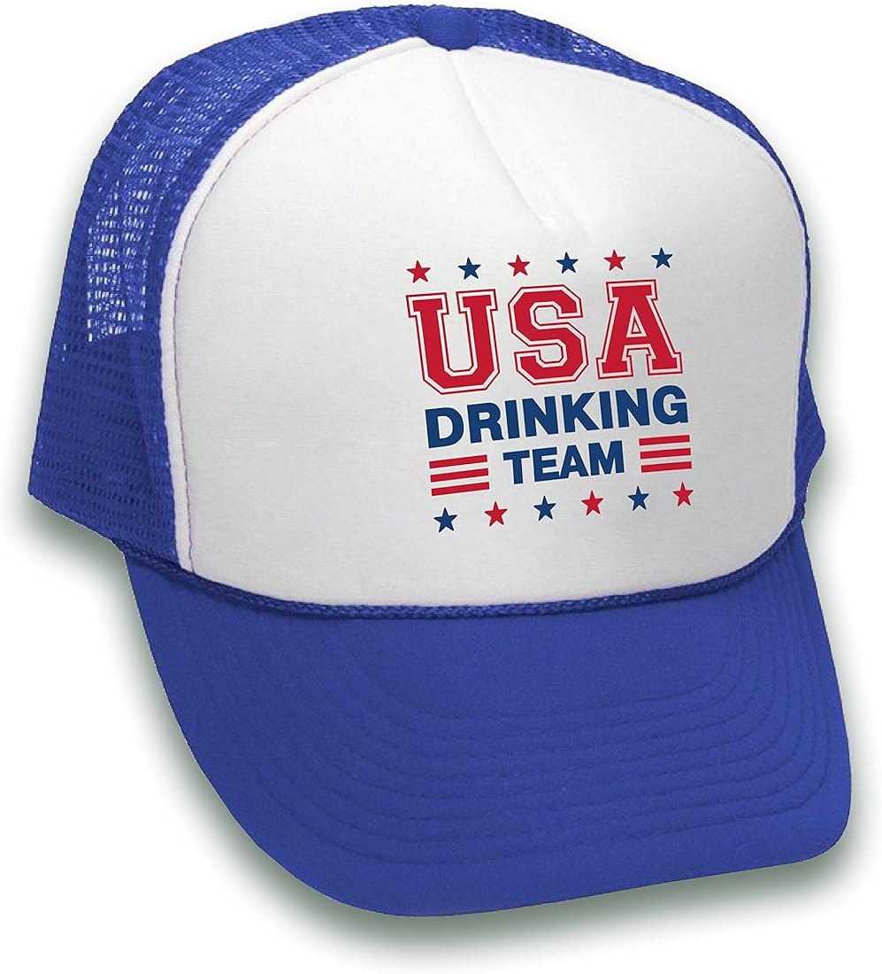 Pekatees USA Drinking Team Trucker Hat Fourth of July Fun Hats Red White and Blue Accessories | Amazon (US)