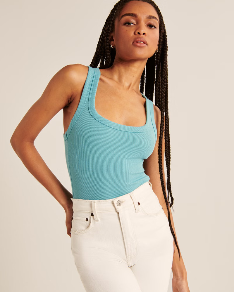 Women's Essential Ribbed Squareneck Bodysuit | Women's | Abercrombie.com | Abercrombie & Fitch (US)