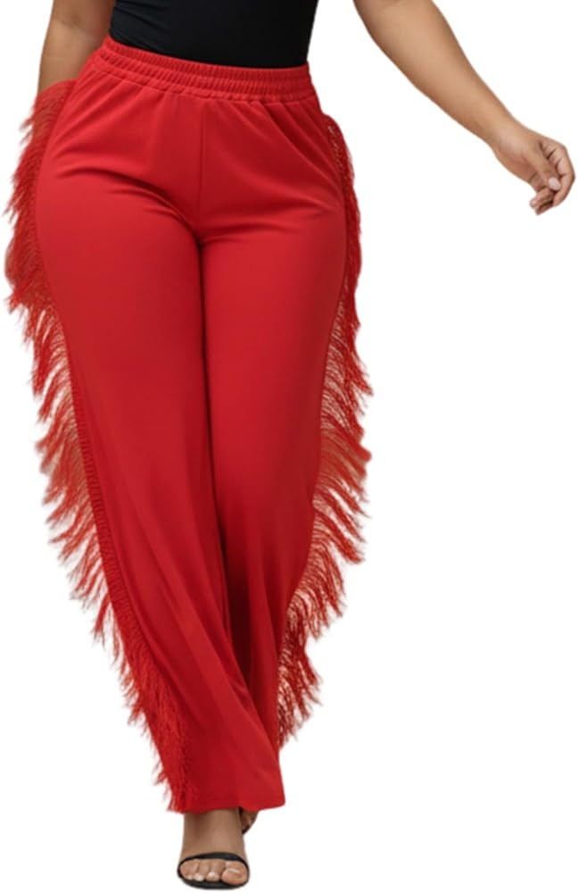Choichic Women's Wide Leg Pants High Waist Tassels Side Fringe Pants Club Party Western Pants | Amazon (US)