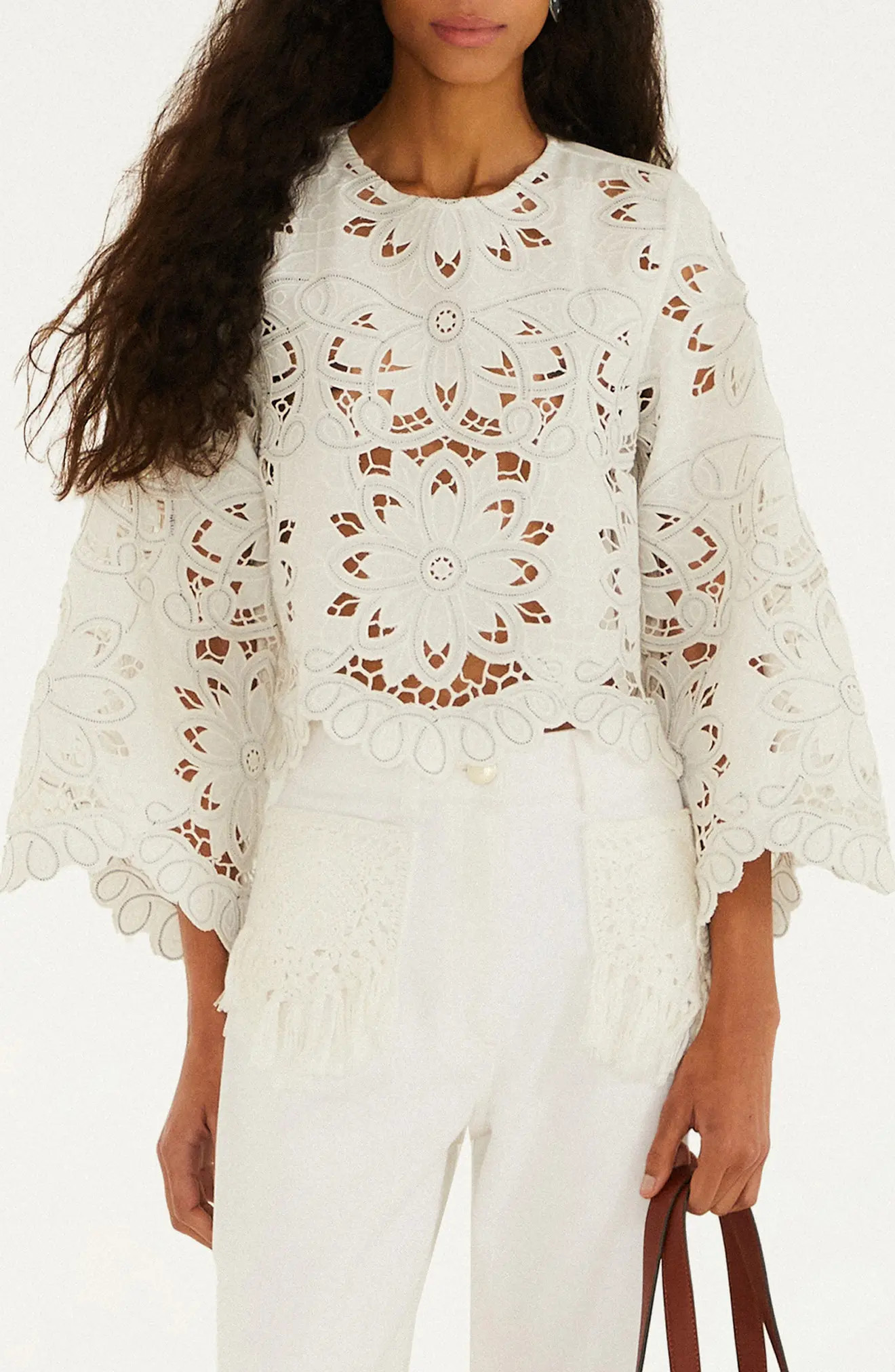 FARM Rio Flowers Richelieu Blouse in Off-White at Nordstrom, Size Medium | Nordstrom