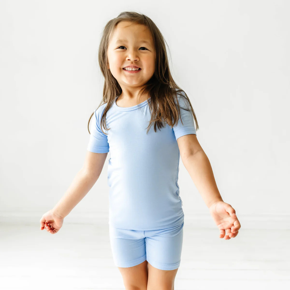 Periwinkle Blue Two-Piece Short Sleeve & Shorts Bamboo Viscose Pajama Set | Little Sleepies