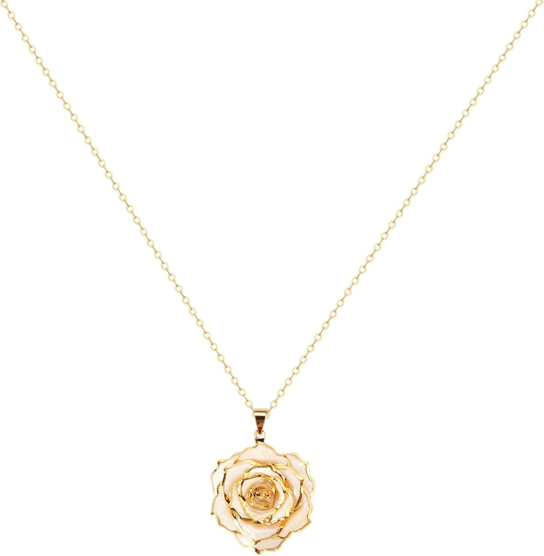 OLEKURT Rose Pendant Necklaces Gifts for Women, 24K Gold Dipped Real Rose Dangle Necklace Jewelry... | Amazon (US)
