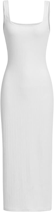 Verdusa Women's Casual Sleeveless Square Neck High Waist Rib Knit Tank Long Dress | Amazon (US)