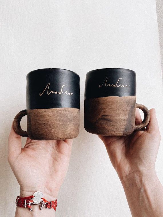 One Hand Made Tea or Coffee Mug With Custom Gold Word | Etsy | Etsy (US)