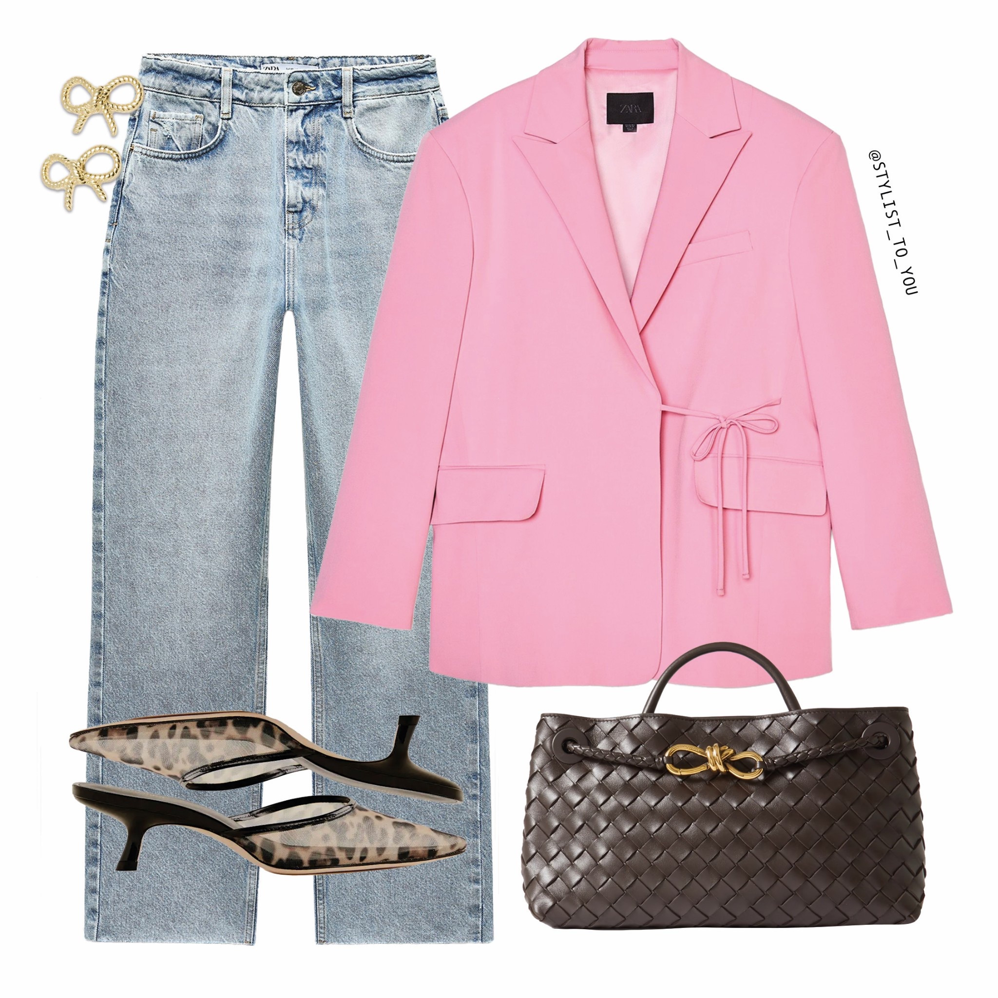 On MTWTFSS we wear pink 🎀🩷💝

A sophisticated yet trendy outfit featuring a Barbie bubblegum pink tailored blazer with a side tie closure, light-wash straight-leg jeans, mesh leopard print kitten heels mules, a Hermes woven black handbag with gold knot detailing, and gold bow-shaped earrings. pink blazer, tailored blazer, structured fashion, chic style, modern elegance, power dressing, stylish ensemble, professional look, sophisticated fashion, workwear inspiration, denim jeans, light-wash denim, classic fit, casual chic, elevated style, fashion-forward, statement outerwear, layering piece, leopard print shoes, kitten heels, pointed toe, woven handbag, black accessories, gold jewelry, statement earrings, bow earrings, stylish workwear, polished aesthetic, effortless elegance, feminine touch, neutral contrast, must-have fashion, pink trend, timeless fashion, street style, city chic, refined look, day-to-night outfit, trendy layers, fashion influence, going out, brunch outfit, dresses up, day to night.

#LTKeurope #LTKuk #LTKspring