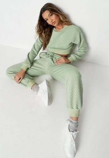 Sage Quilted Sweatshirt And Joggers Co Ord Set | Missguided (US & CA)