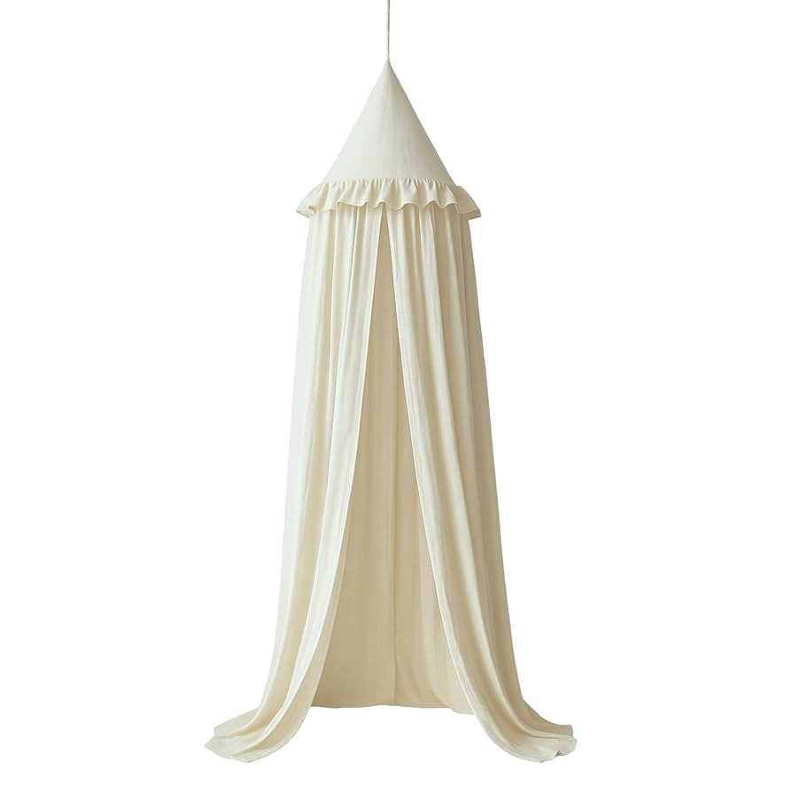 Wonder Space Kids Bed Canopy with Ruffles, Pastel Neutral Color for Boys & Girls, Frilled Cotton ... | Amazon (US)