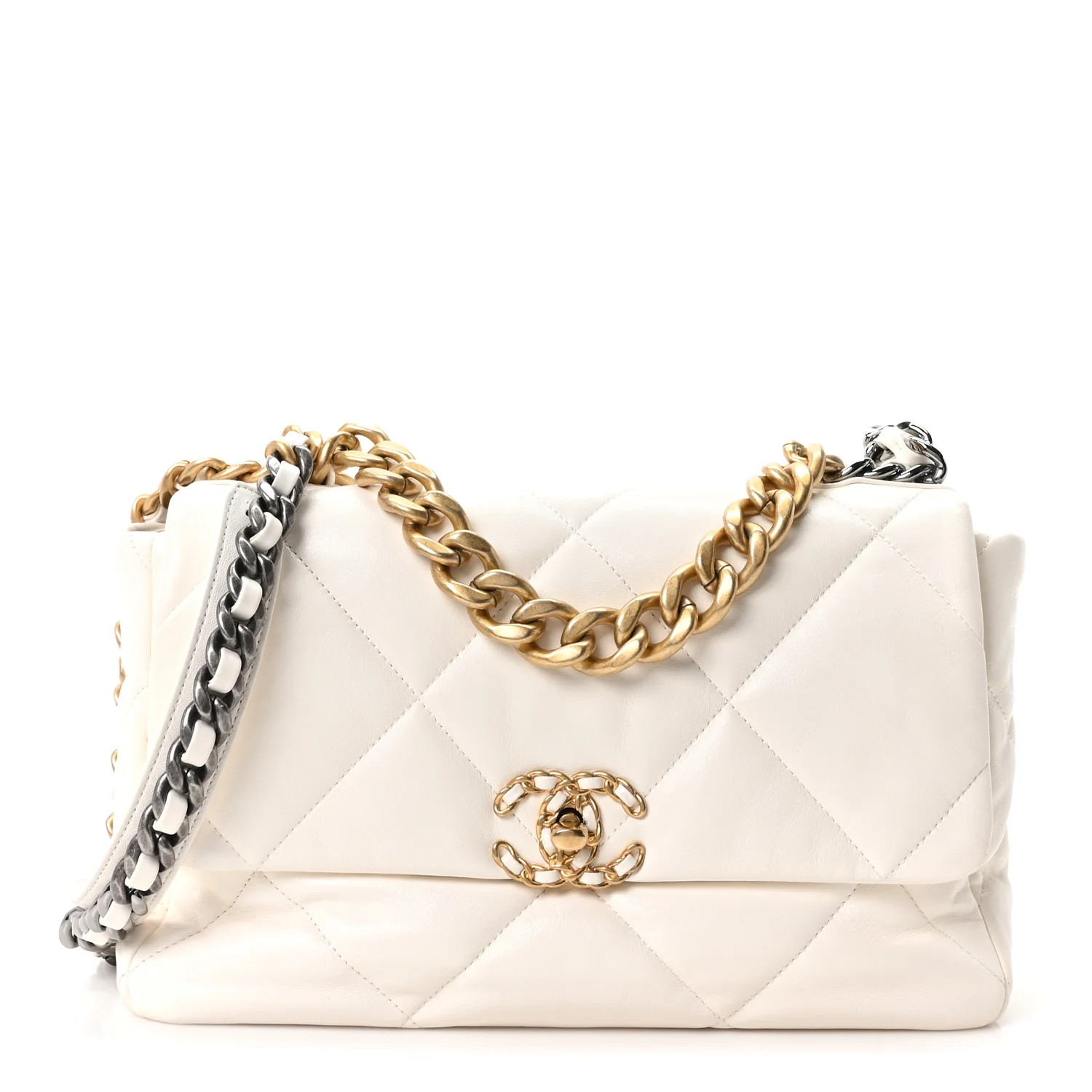 Chanel Lambskin Quilted Large Chanel 19 Flap White 1977622 | FASHIONPHILE (US)