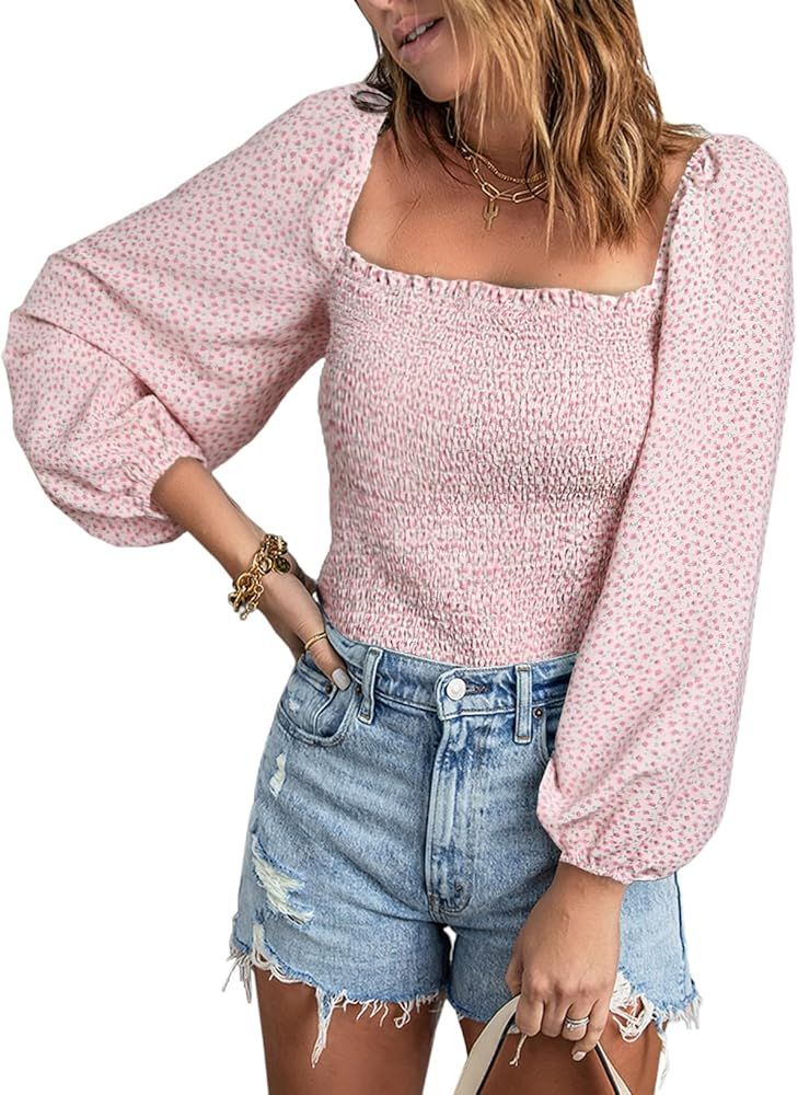 EVALESS Square Neck Tops Puff Long Sleeve Blouses for Women Dressy Casual Spring Fashion 2024 | Amazon (US)