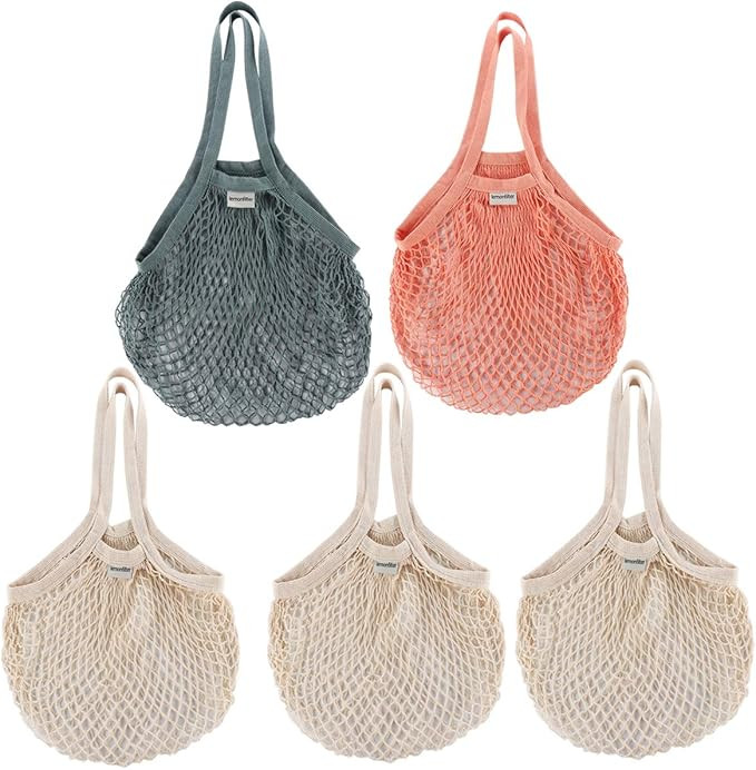 Lemonfilter 5 Pack Reusable Cotton Mesh Grocery Bags, Foldable and Washable Cotton String Shoppin... | Amazon (US)
