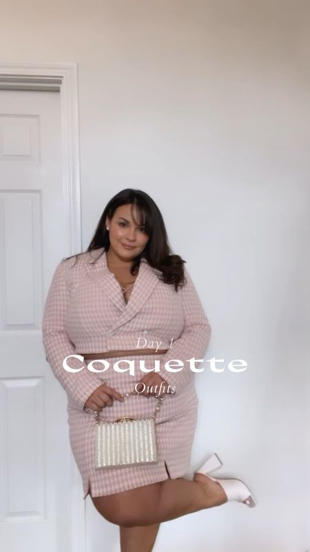 In my Coquette era which is just short for flirty & feminine! So EXCITED that I found Eloquii for all my matching sets and blazers. I’ve never met a brand that can deliver on fit and style like they can! 

I just adored this tweed cream and pink set with the sparkly buttons. Happened to have the perfect handbag and darling pear earrings to pair with it. 

Wearing a 2X in top and bottom. 
I’m 5’2” and usually wear a 18/20 or 2X in most brands. 



#LTKstyletip #LTKcurves #LTKitbag