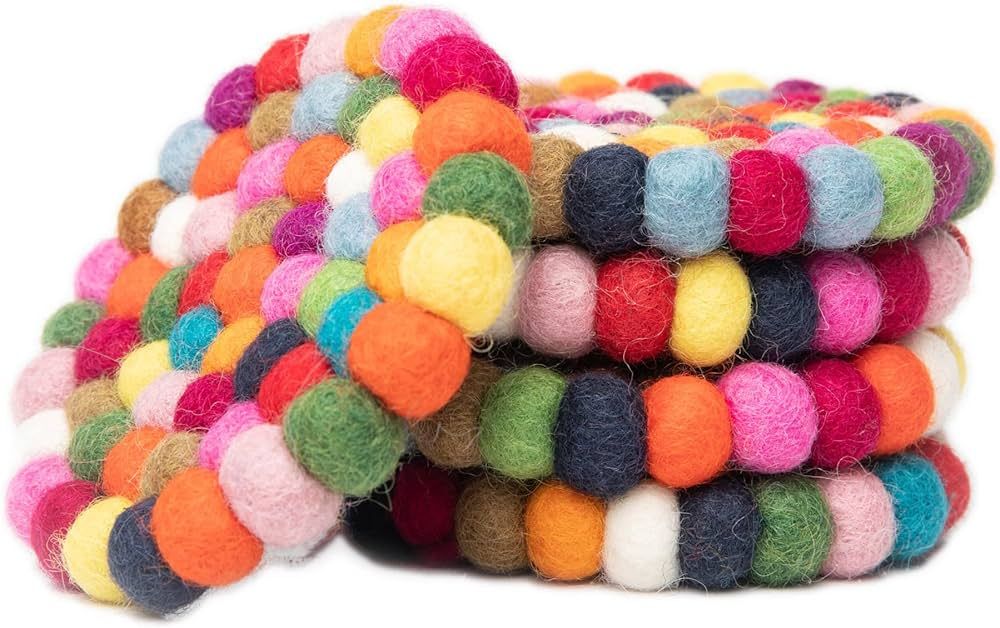 Round Felt Ball Coasters - 100% Merino Wool Table Coasters - Felt Coaster Pads, Absorbent Trivet ... | Amazon (US)