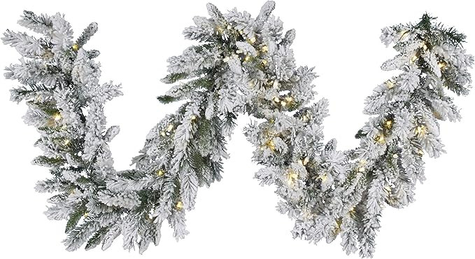 Vickerman 9' Snow Ridge Artificial Christmas Garland - Pure White LED Lights - Faux Snowy Christm... | Amazon (US)