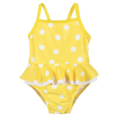 Gerber Infant & Toddler Girls' One-Piece Swimsuit UPF 50+ -Yellow Dot - 12M | Target
