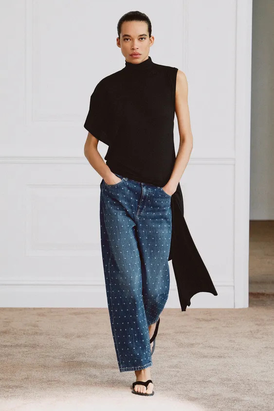 ZW COLLECTION TAPERED MID-WAIST DOTS JEANS | Zara DE