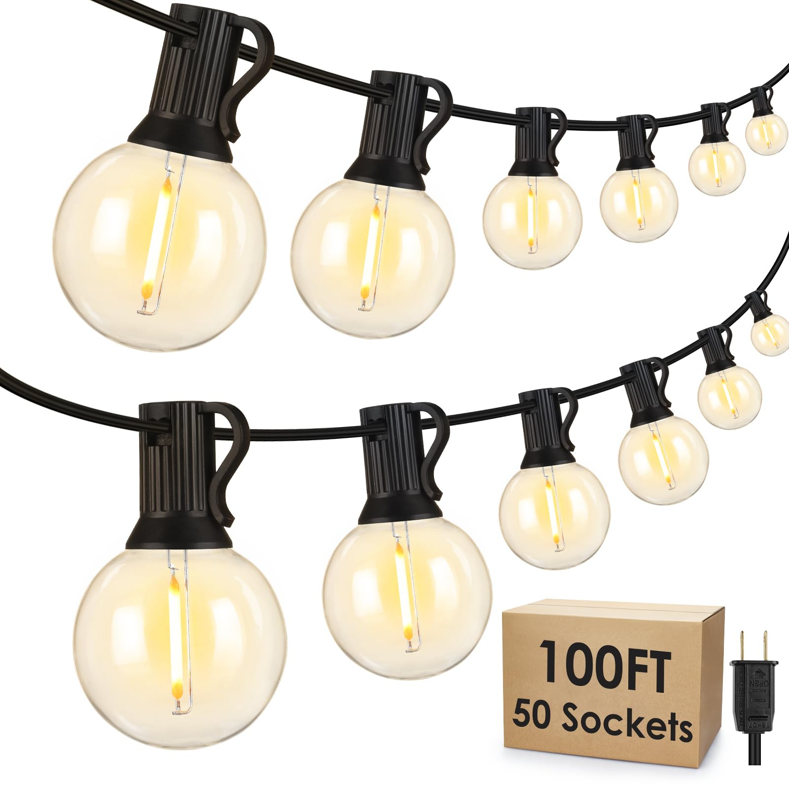 Mlambert 100Ft LED Outdoor String Lights, Dimmable Patio Lights, Waterproof Shatterproof 53 G40 G... | Amazon (US)