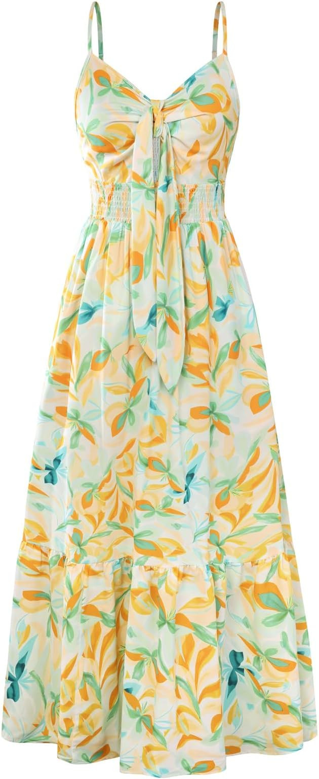 GRACE KARIN Women's 2026 Summer Maxi Dress Floral Tie Front Spaghetti Strap Casual Boho Beach Flo... | Amazon (US)