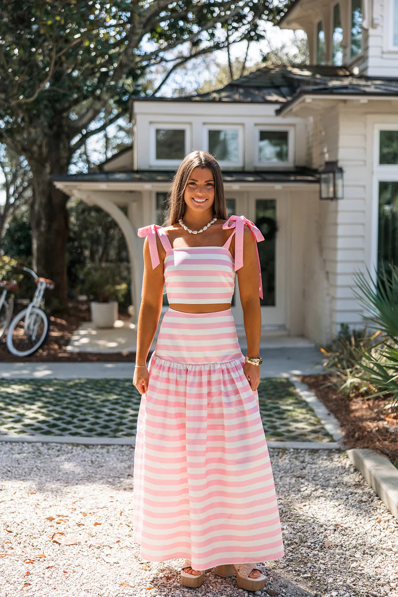 Pink Poppy Stripe Set - Pink / White | Ave and Liv Boutique