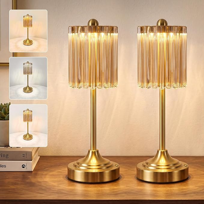 Set of 2 Vintage Cordless Accent Table Lamp 14" High | Amazon (US)