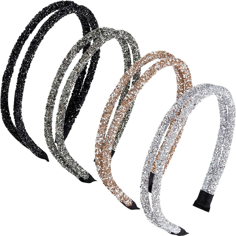 WILLBOND 4 Pieces Rhinestone Headband Double Crystal Side Imitation Diamond Hoop Thin Band for Wo... | Amazon (US)