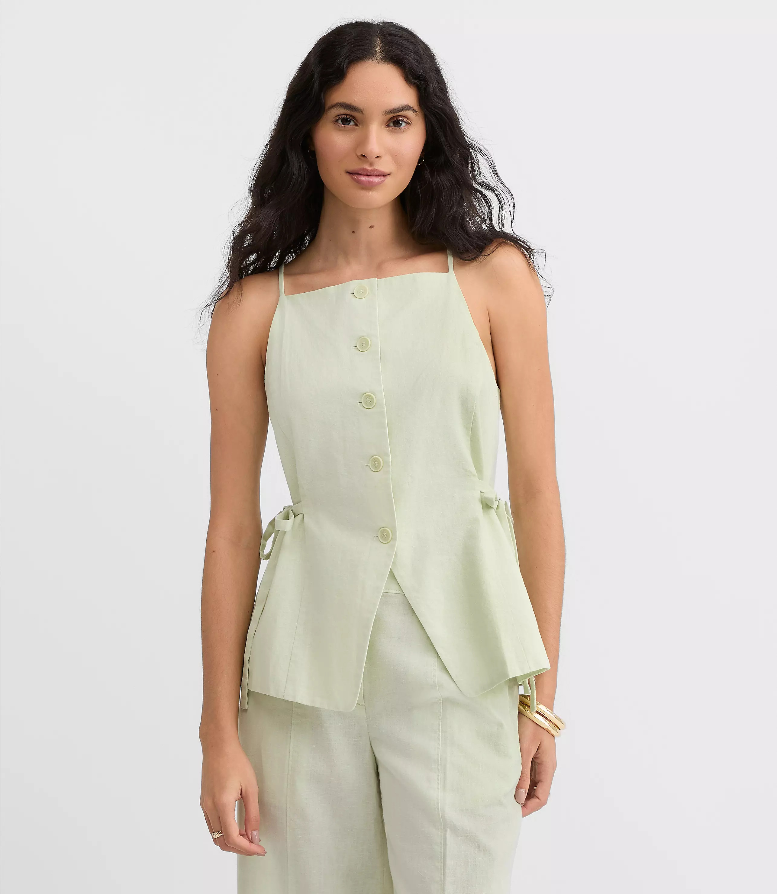 Side Tie Linen Cotton Strappy Vest Top | LOFT