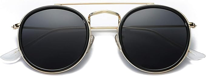 DUSHINE Small Round Double Bridge Sunglasses For Women Men Polarized 100% UV Protection | Amazon (US)