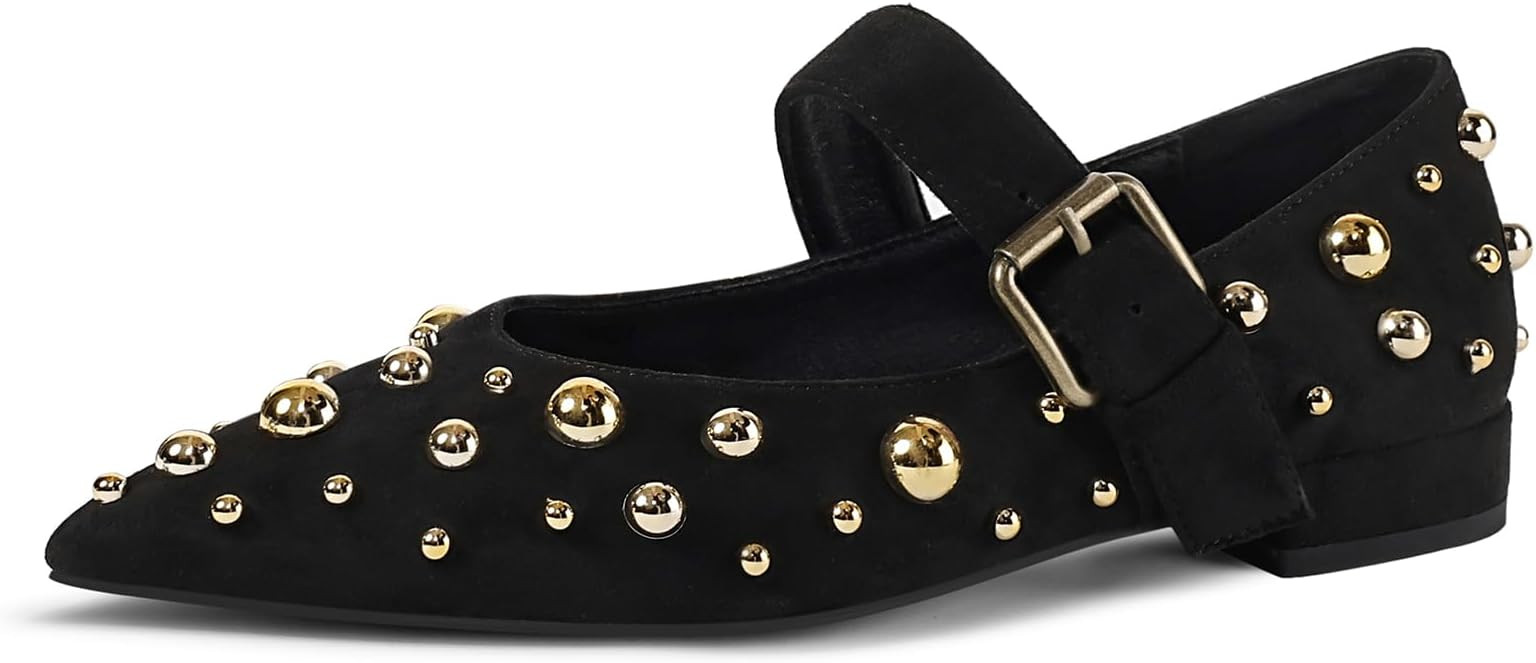 Women's Studded Flats Pointed Toe Mary Jane Flat Shoes | Amazon (US)
