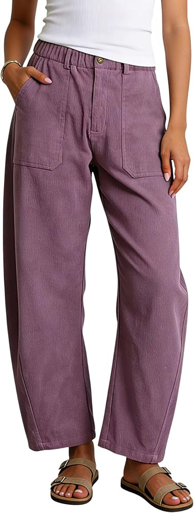 Tanming Womens Corduroy Barrel Pants Wide Leg High Waisted Trousers Loose Palazzo Pants with Pock... | Amazon (US)