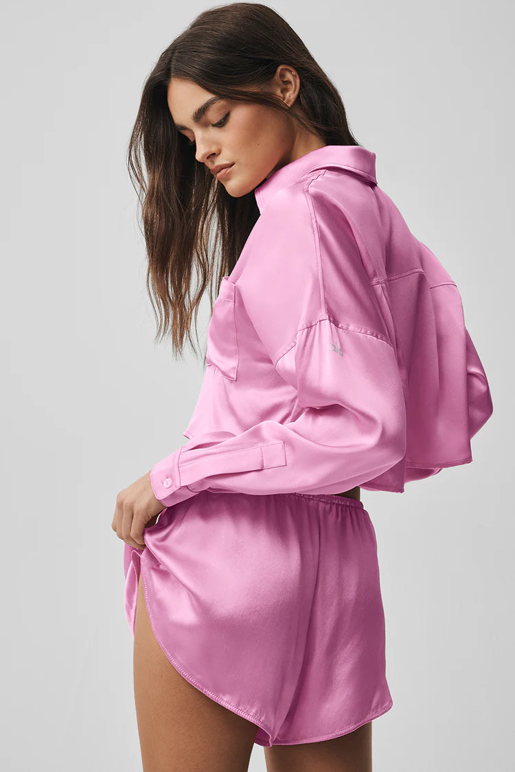 Silk Luminous Cropped Button Down Long Sleeve | Alo Yoga (US)
