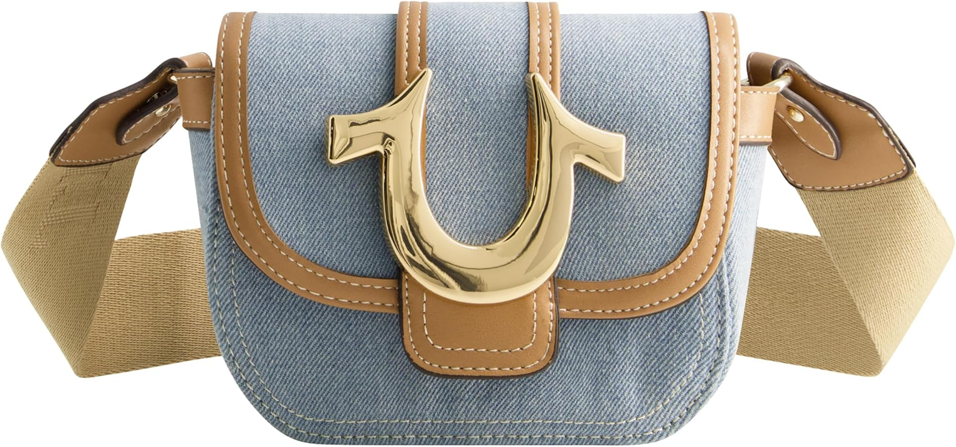 True Religion Women's Crossbody Bag, Denim Mini Flap Adjustable Shoulder Handbag with Horseshoe L... | Amazon (US)