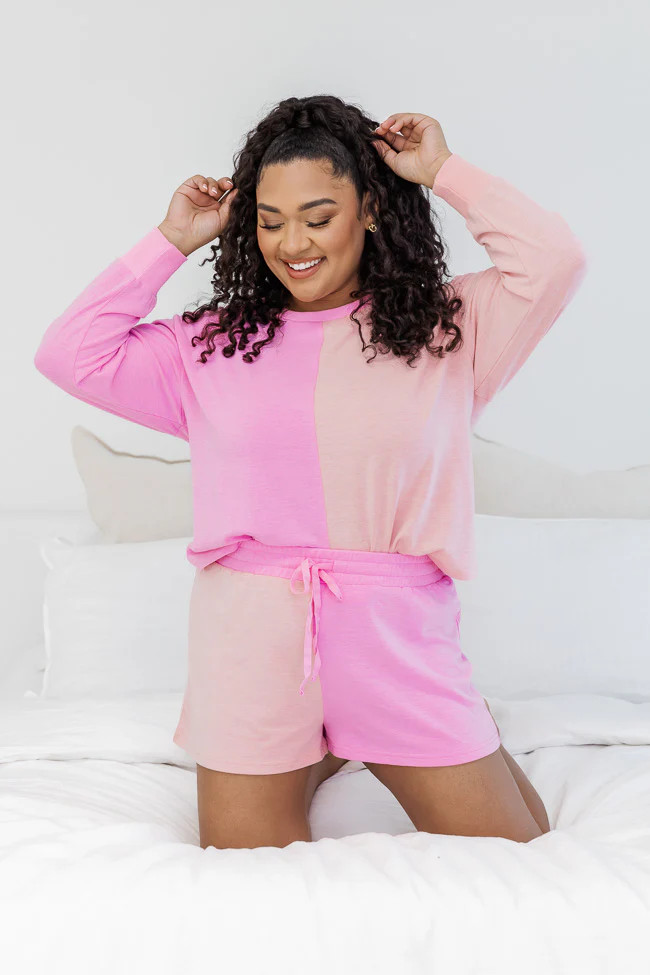 To The Moon And Back Pink Splice Colorblock Pajama Shorts | Pink Lily