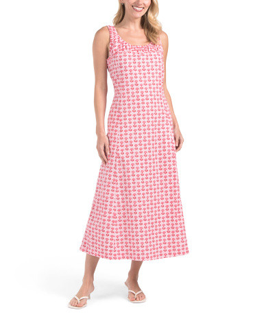 Ruched Strap Block Print Floral Maxi Dress | TJ Maxx