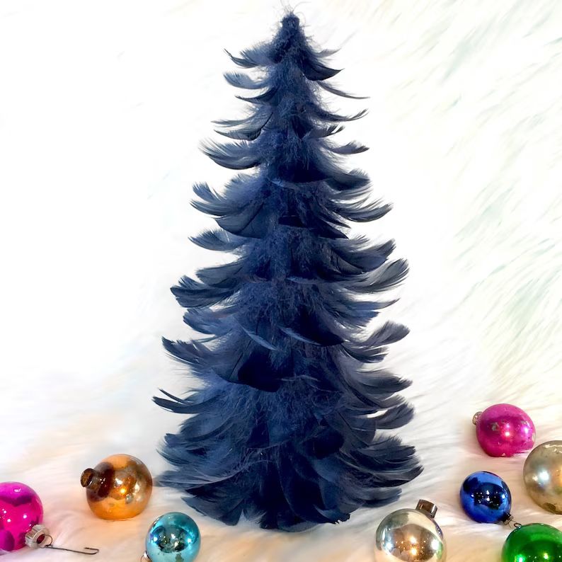 Decorative Navy Blue Feather Christmas Trees for Holiday - Etsy | Etsy (US)