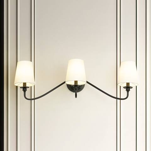 Gianna 32" Wide Matte Black 3-Light Bath Light | Lamps Plus