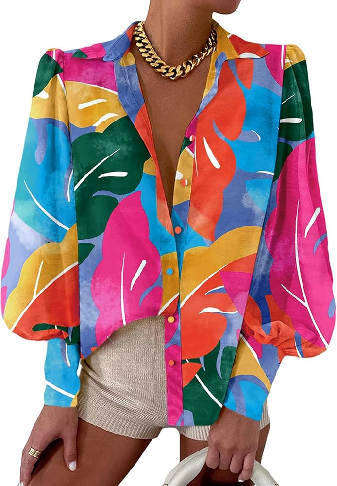 EVALESS Womens Tops Button Down Shirts Print Long Sleeve Blouses for Women Fashion 2025 | Amazon (US)