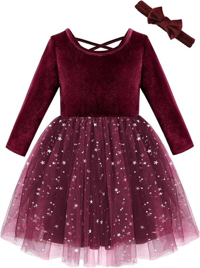 Weixinbuy Baby Girl Fall Winter Clothes Toddler Girls Velvet Twirl Dress Long Sleeve Party Dress ... | Amazon (US)